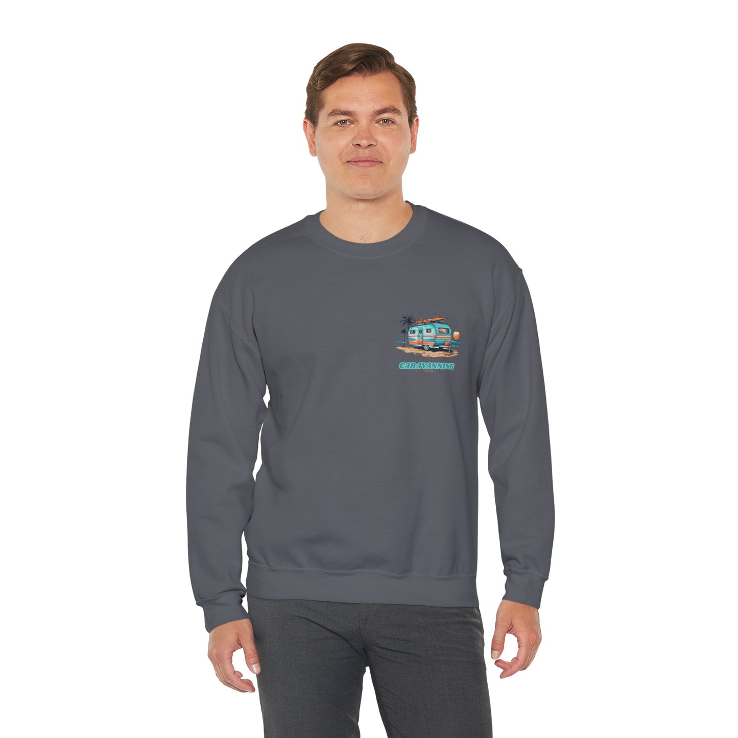 Caravan Sweatshirt - Caravanning For Life Design - Unisex Crewneck Sweatshirt - Caravan Crewneck - Small Print (Front)