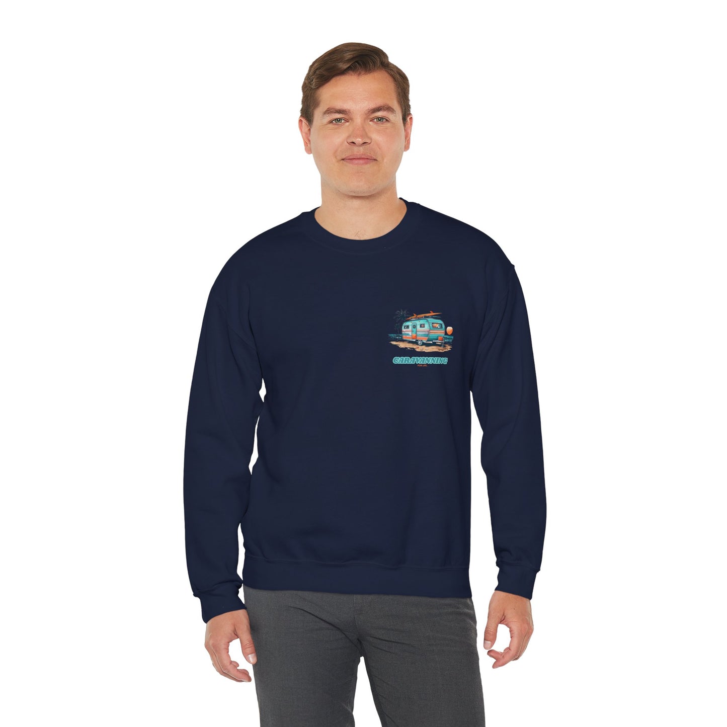 Caravan Sweatshirt - Caravanning For Life Design - Unisex Crewneck Sweatshirt - Caravan Crewneck - Small Print (Front)