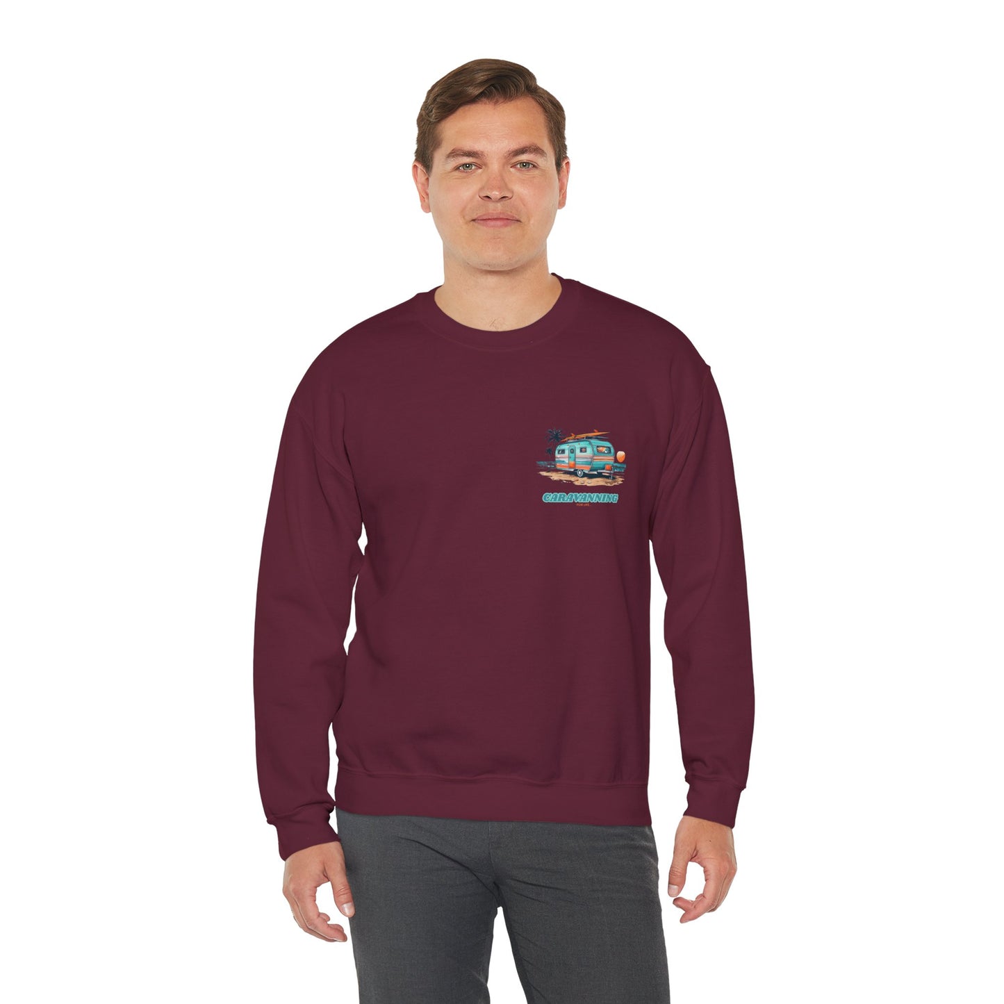 Caravan Sweatshirt - Caravanning For Life Design - Unisex Crewneck Sweatshirt - Caravan Crewneck - Small Print (Front)