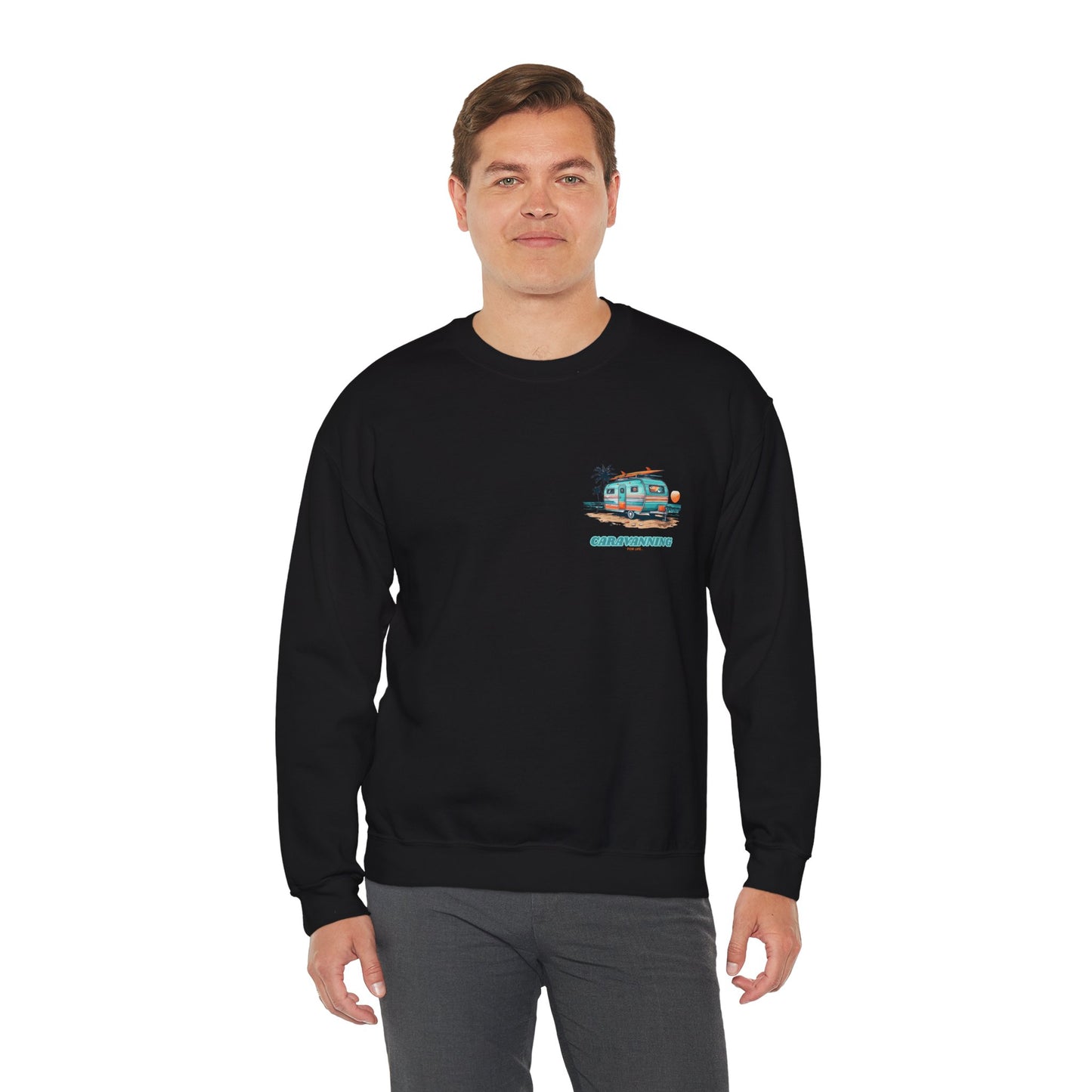 Caravan Sweatshirt - Caravanning For Life Design - Unisex Crewneck Sweatshirt - Caravan Crewneck - Small Print (Front)