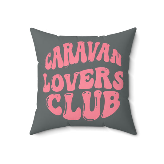 Caravan Cushion - Caravan Lovers Club Design - 18x18" - Dark Grey / Pink