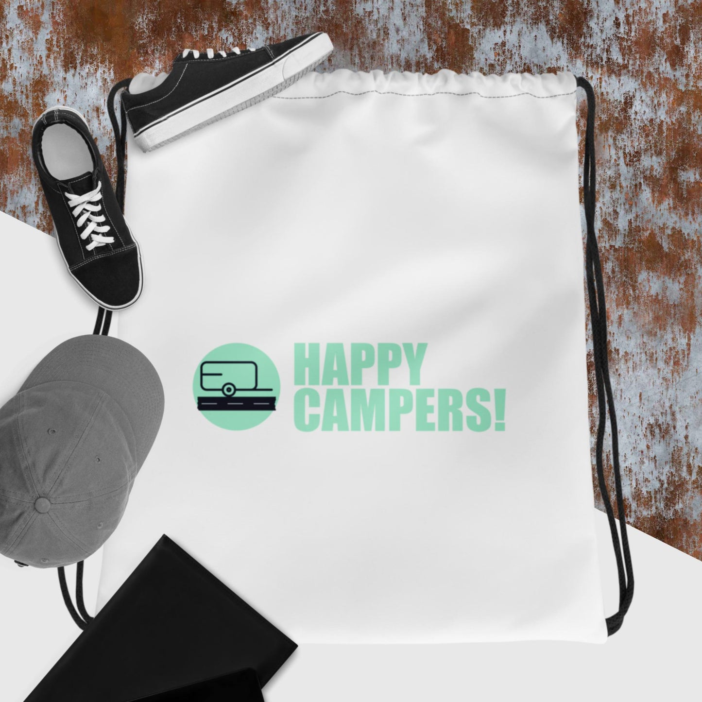 Happy Campers Drawstring bag - Ideal for Shower Block Visits